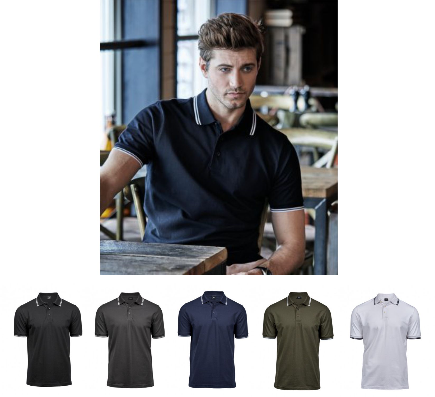 Tee Jays T1407 Luxury Stetch Tipped Polo Shirt - Click Image to Close